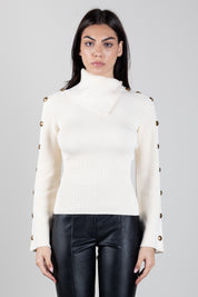 Elisabetta Franchi Pullover In Maglia con Bottoni Gioiello MK03S66E2 BURRO