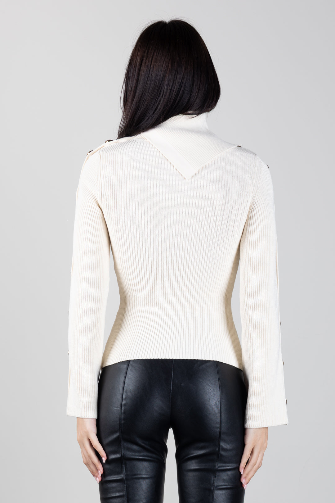 Elisabetta Franchi Pullover In Maglia con Bottoni Gioiello MK03S66E2 BURRO