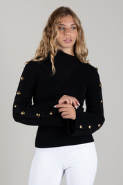 Elisabetta Franchi Pullover In Maglia con Bottoni Gioiello MK03S66E2 NERO