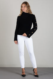 Elisabetta Franchi Pullover In Maglia con Bottoni Gioiello MK03S66E2 NERO