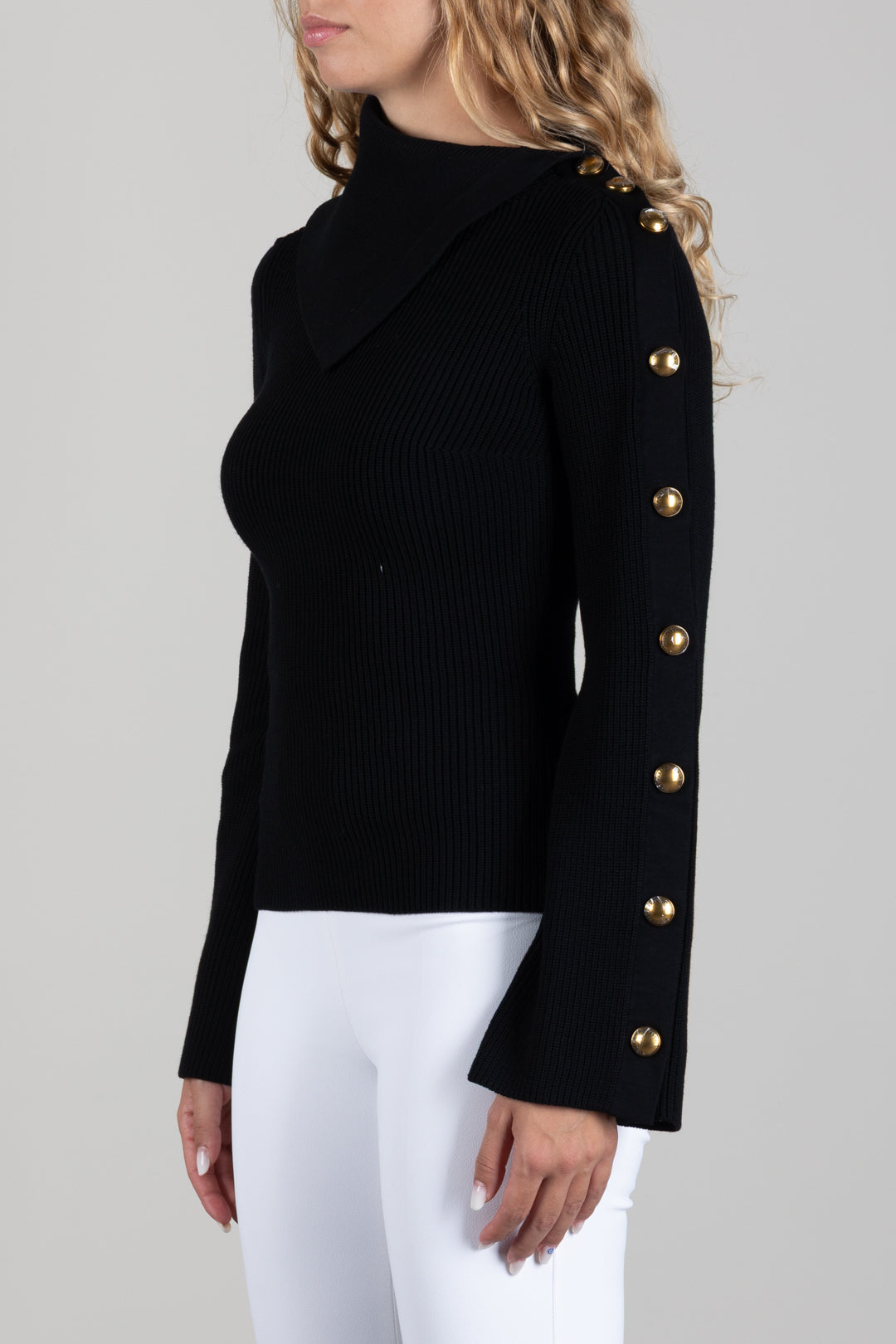 Elisabetta Franchi Pullover In Maglia con Bottoni Gioiello MK03S66E2 NERO