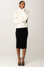 Elisabetta Franchi Pullover In Maglia con Motivo Losanghe Jacquard MK55T57E2 MILK