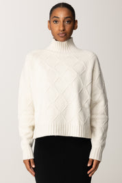 Elisabetta Franchi Pullover In Maglia con Motivo Losanghe Jacquard MK55T57E2 MILK
