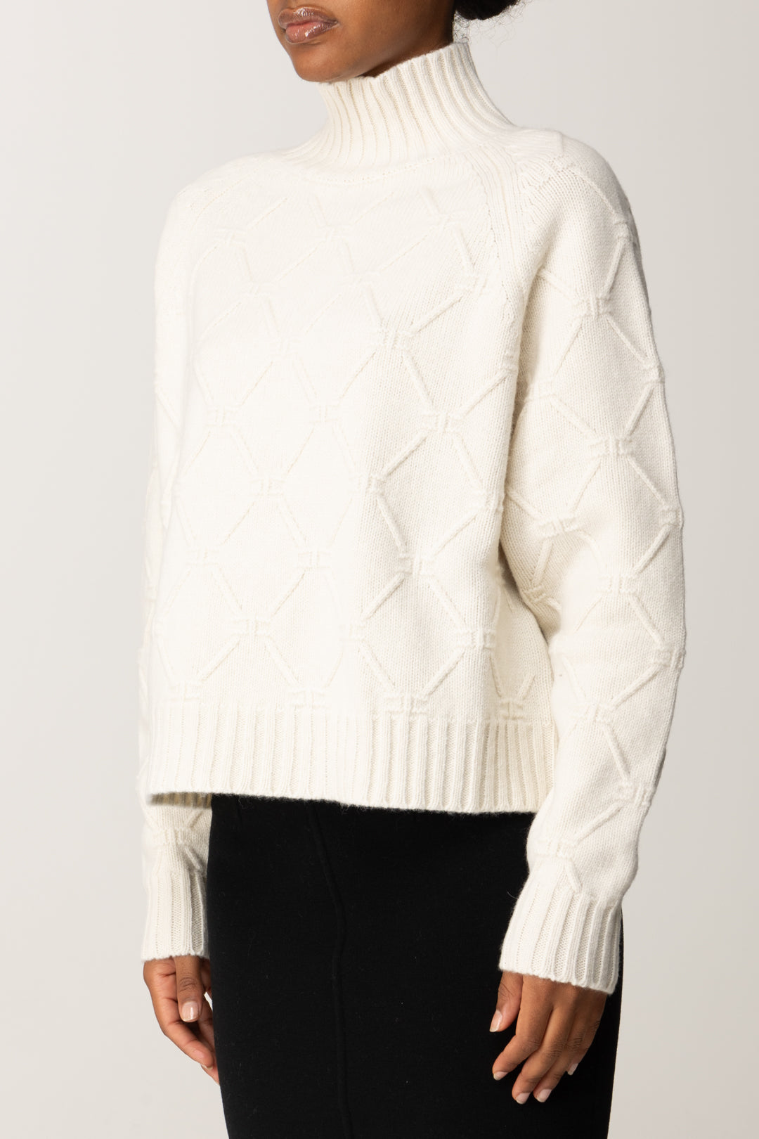 Elisabetta Franchi Pullover In Maglia con Motivo Losanghe Jacquard MK55T57E2 MILK