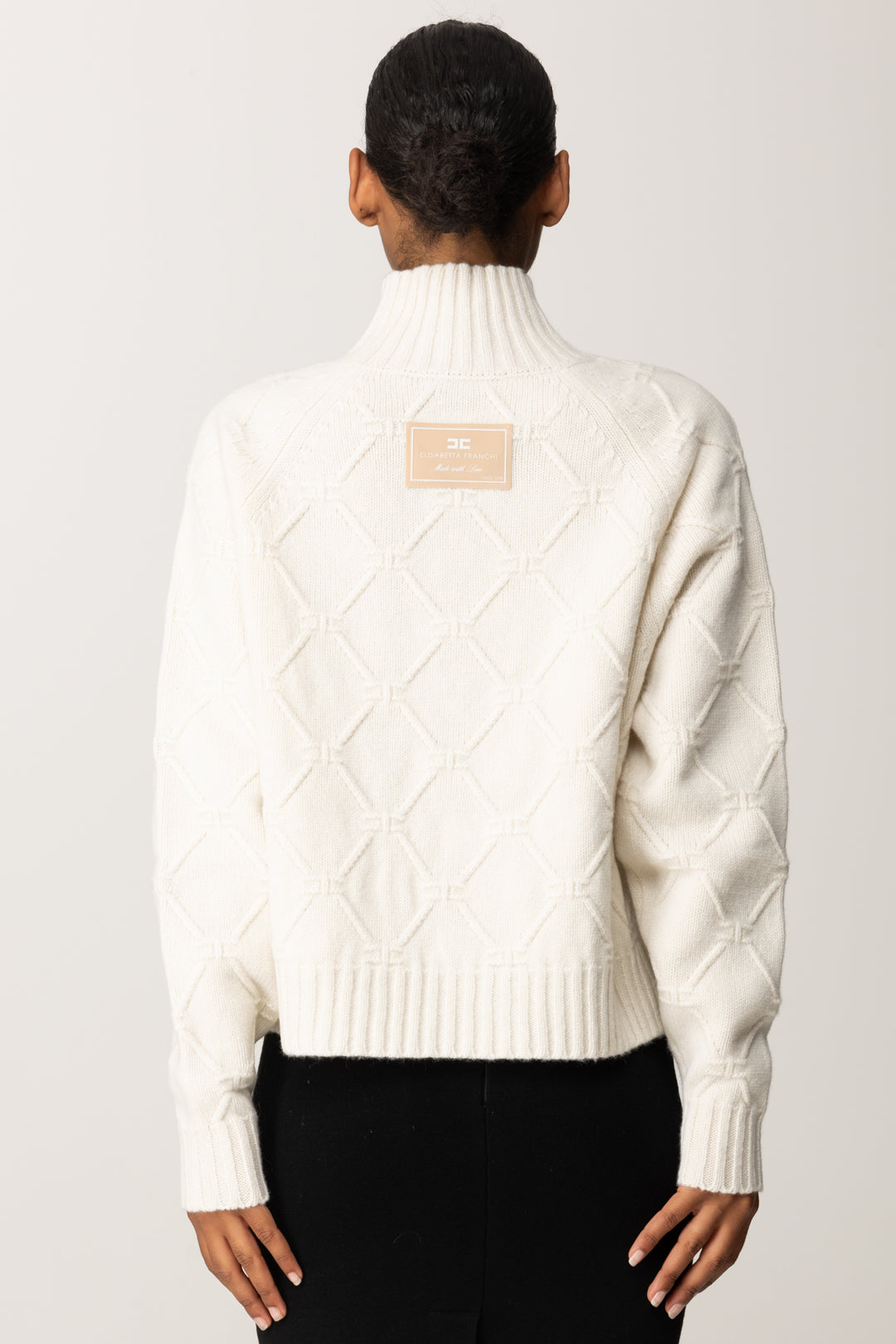 Elisabetta Franchi Pullover In Maglia con Motivo Losanghe Jacquard MK55T57E2 MILK