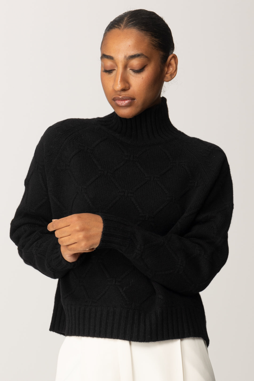 Elisabetta Franchi Pullover In Maglia con Motivo Losanghe Jacquard MK55T57E2 NERO