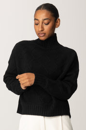 Elisabetta Franchi Pullover In Maglia con Motivo Losanghe Jacquard MK55T57E2 NERO