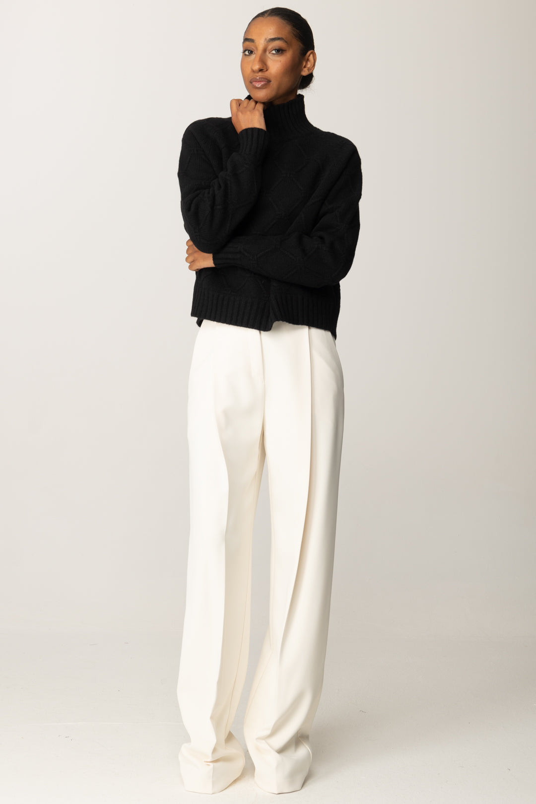 Elisabetta Franchi Pullover In Maglia con Motivo Losanghe Jacquard MK55T57E2 NERO