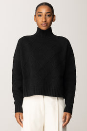 Elisabetta Franchi Pullover In Maglia con Motivo Losanghe Jacquard MK55T57E2 NERO