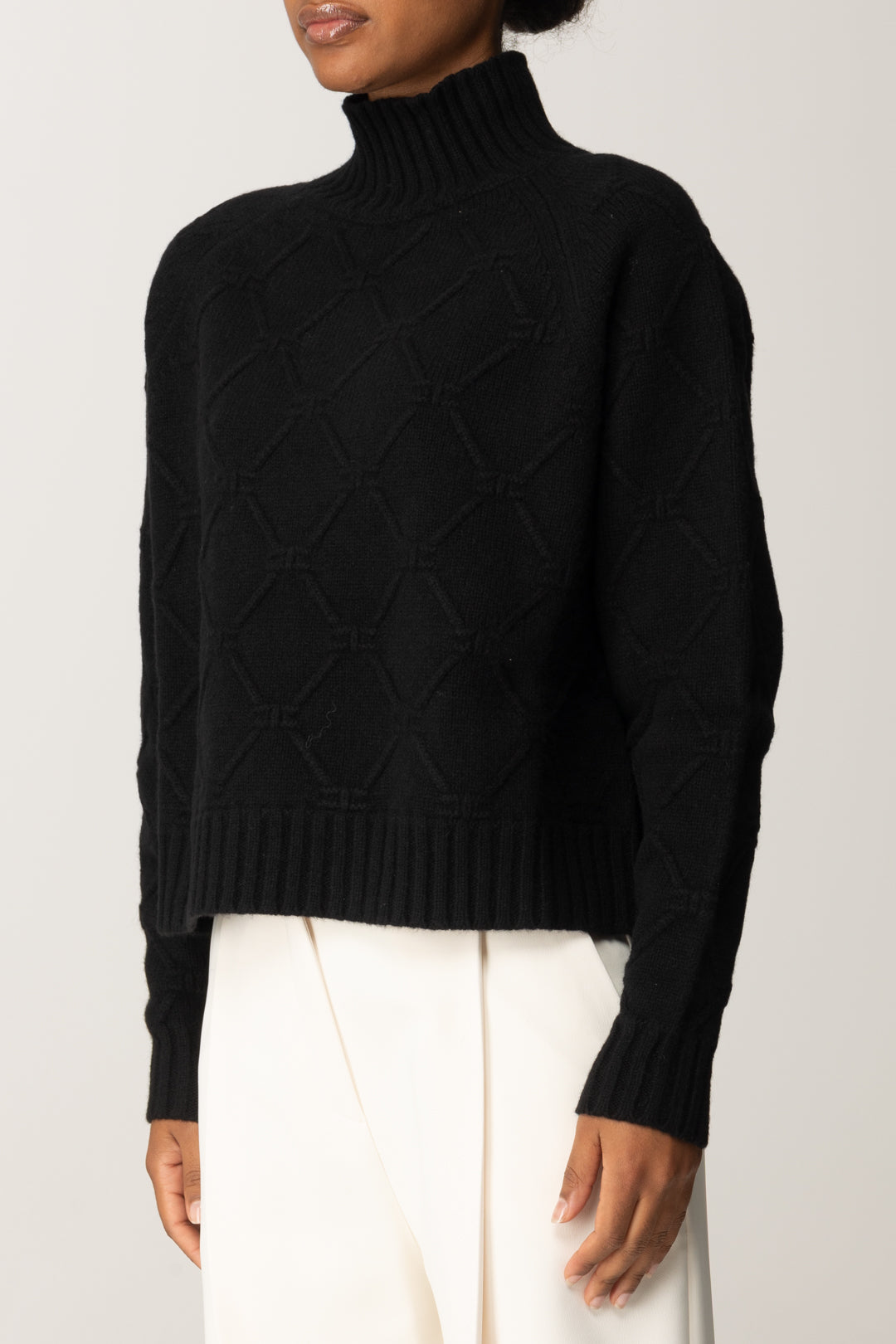 Elisabetta Franchi Pullover In Maglia con Motivo Losanghe Jacquard MK55T57E2 NERO