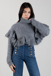 Elisabetta Franchi Pullover In Maglia con Ruches MK43T67E2 GRIGIO MELANGE