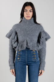 Elisabetta Franchi Pullover In Maglia con Ruches MK43T67E2 GRIGIO MELANGE