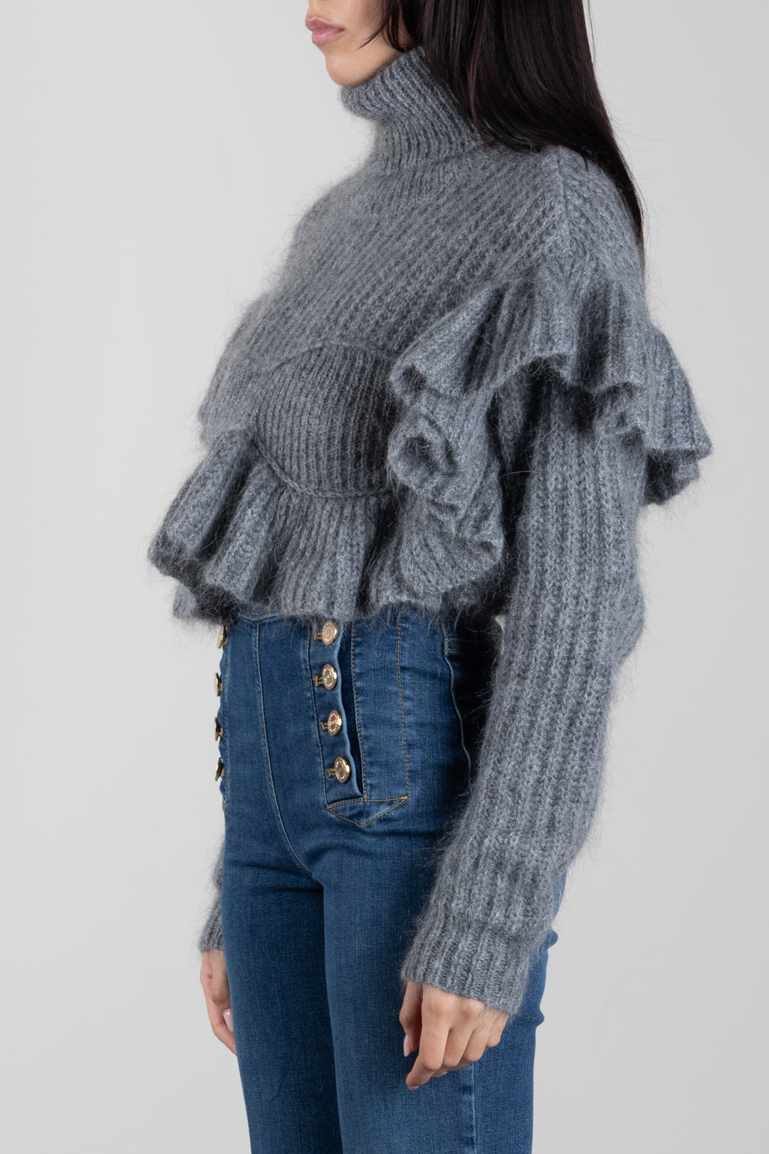 Elisabetta Franchi Pullover In Maglia con Ruches MK43T67E2 GRIGIO MELANGE