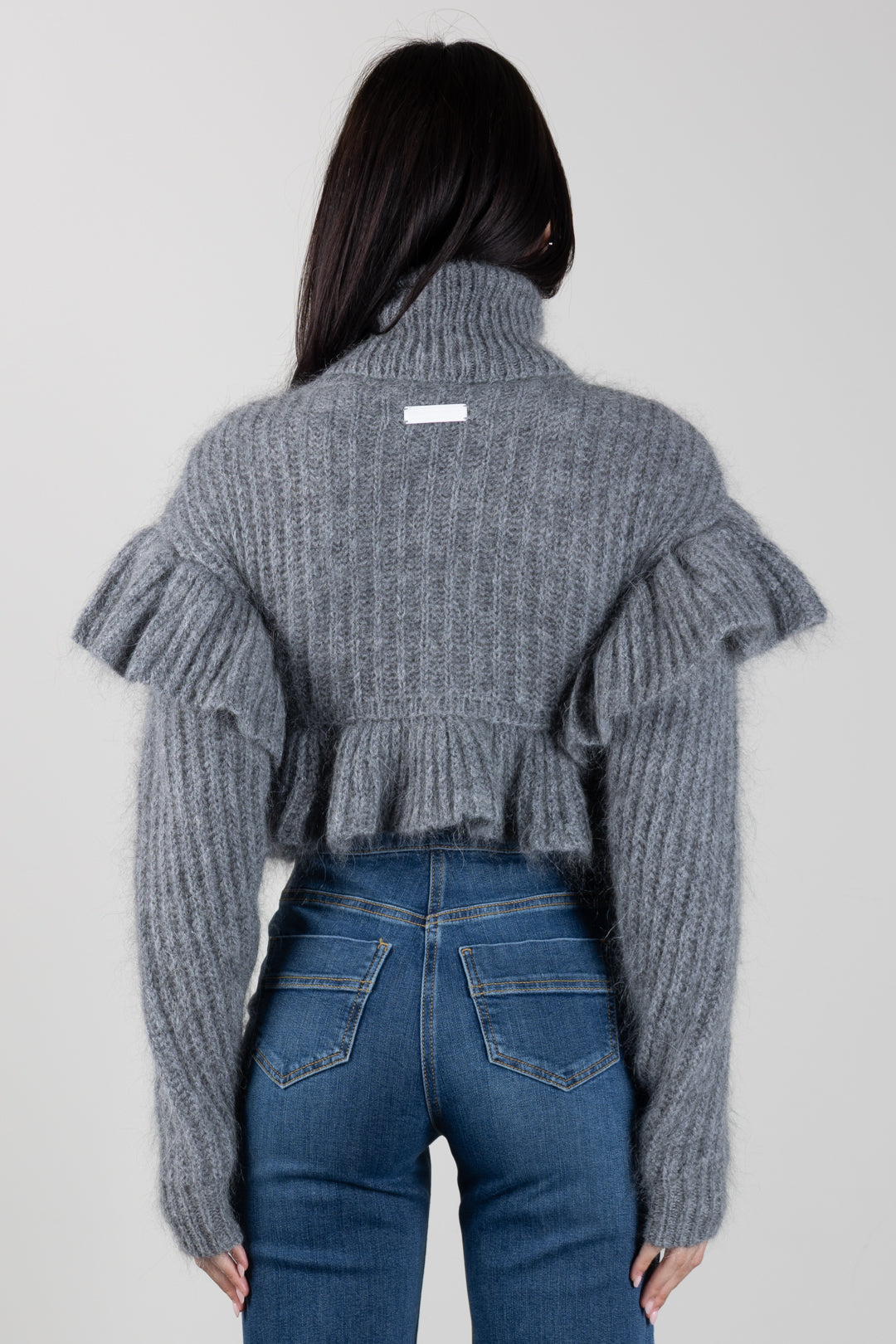 Elisabetta Franchi Pullover In Maglia con Ruches MK43T67E2 GRIGIO MELANGE