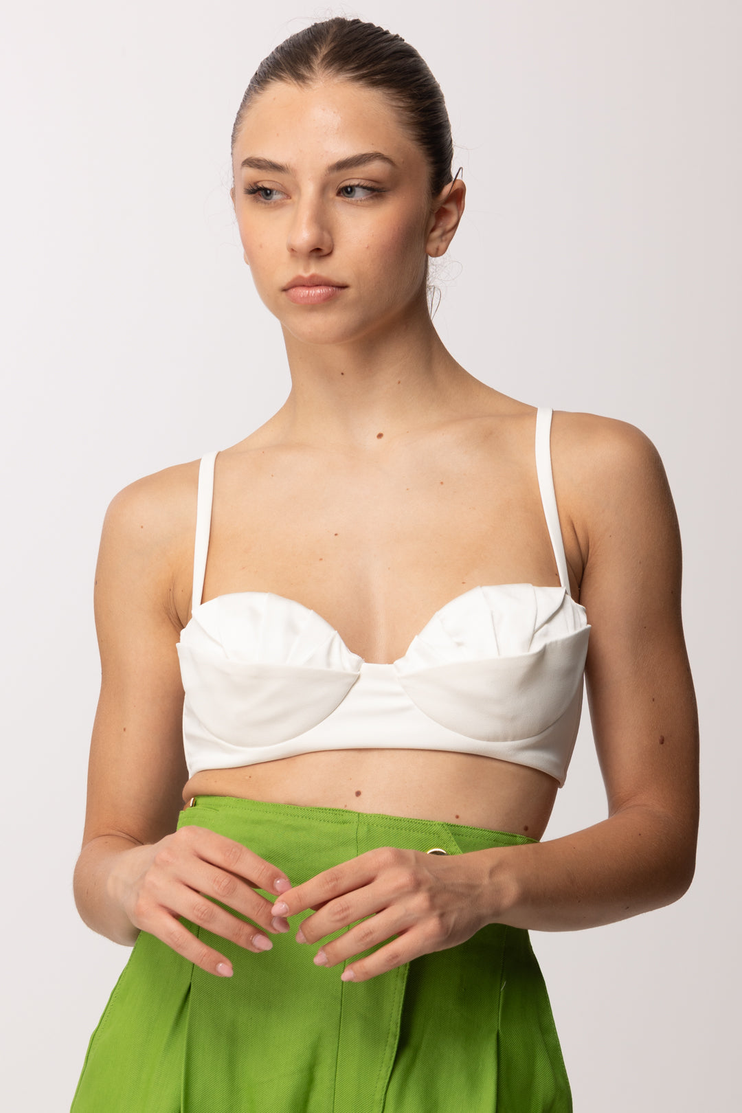 Elisabetta Franchi Reggiseno In Crêpe Leggero e Raso con Pieghe RG01562E2 AVORIO