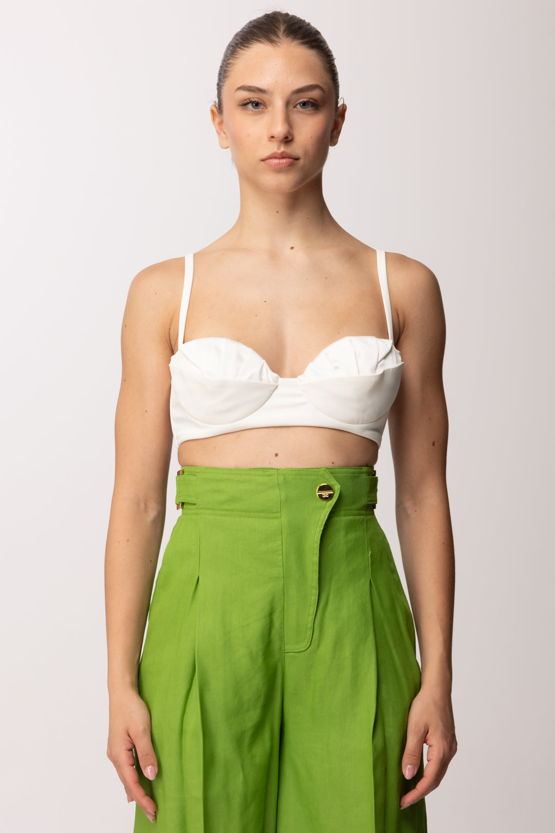 Elisabetta Franchi Reggiseno In Crêpe Leggero e Raso con Pieghe RG01562E2 AVORIO