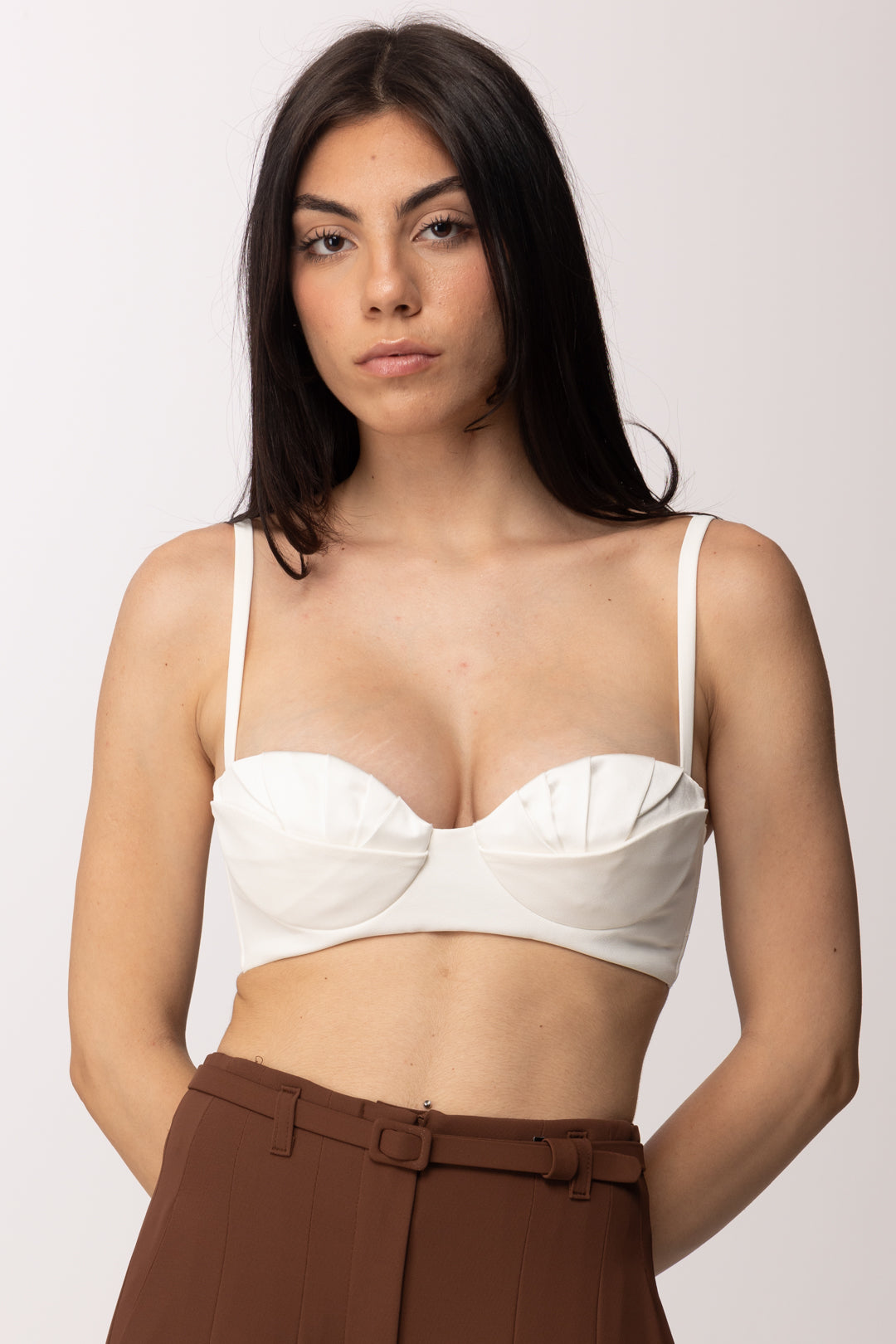 Elisabetta Franchi Reggiseno In Crêpe Leggero e Raso con Pieghe RG01562E2 AVORIO