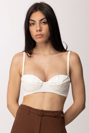 Elisabetta Franchi Reggiseno In Crêpe Leggero e Raso con Pieghe RG01562E2 AVORIO