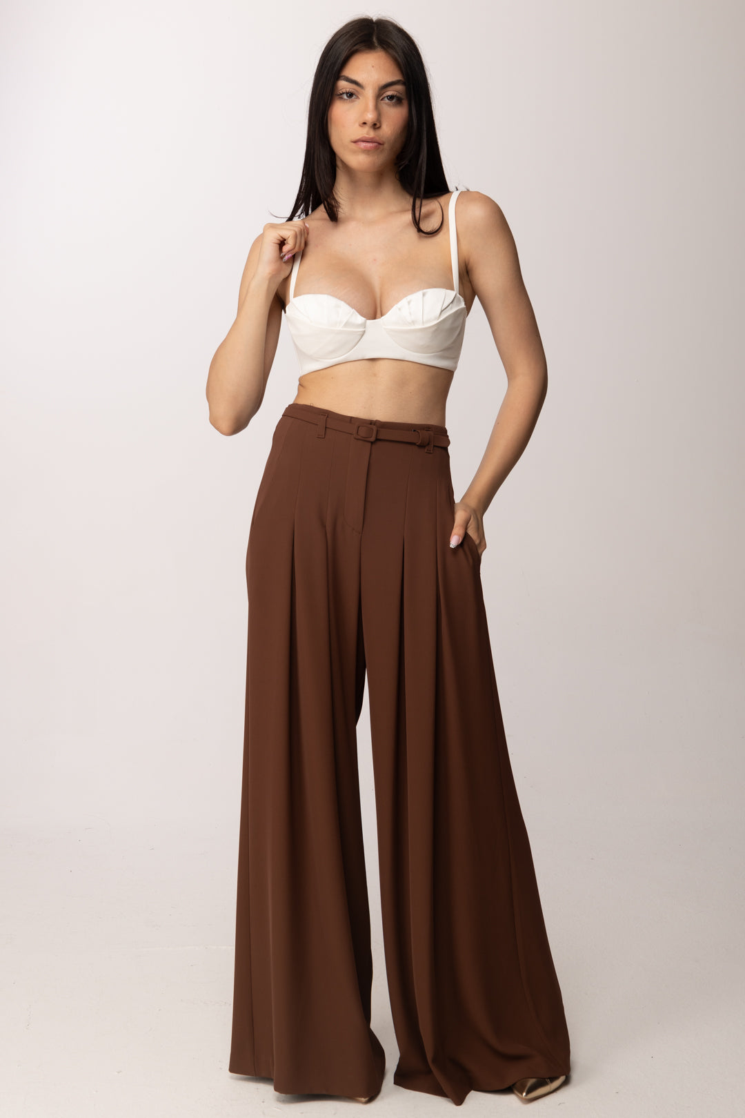 Elisabetta Franchi Reggiseno In Crêpe Leggero e Raso con Pieghe RG01562E2 AVORIO