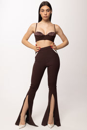 Elisabetta Franchi Reggiseno In Crêpe Leggero e Raso con Pieghe RG01562E2 CACAO