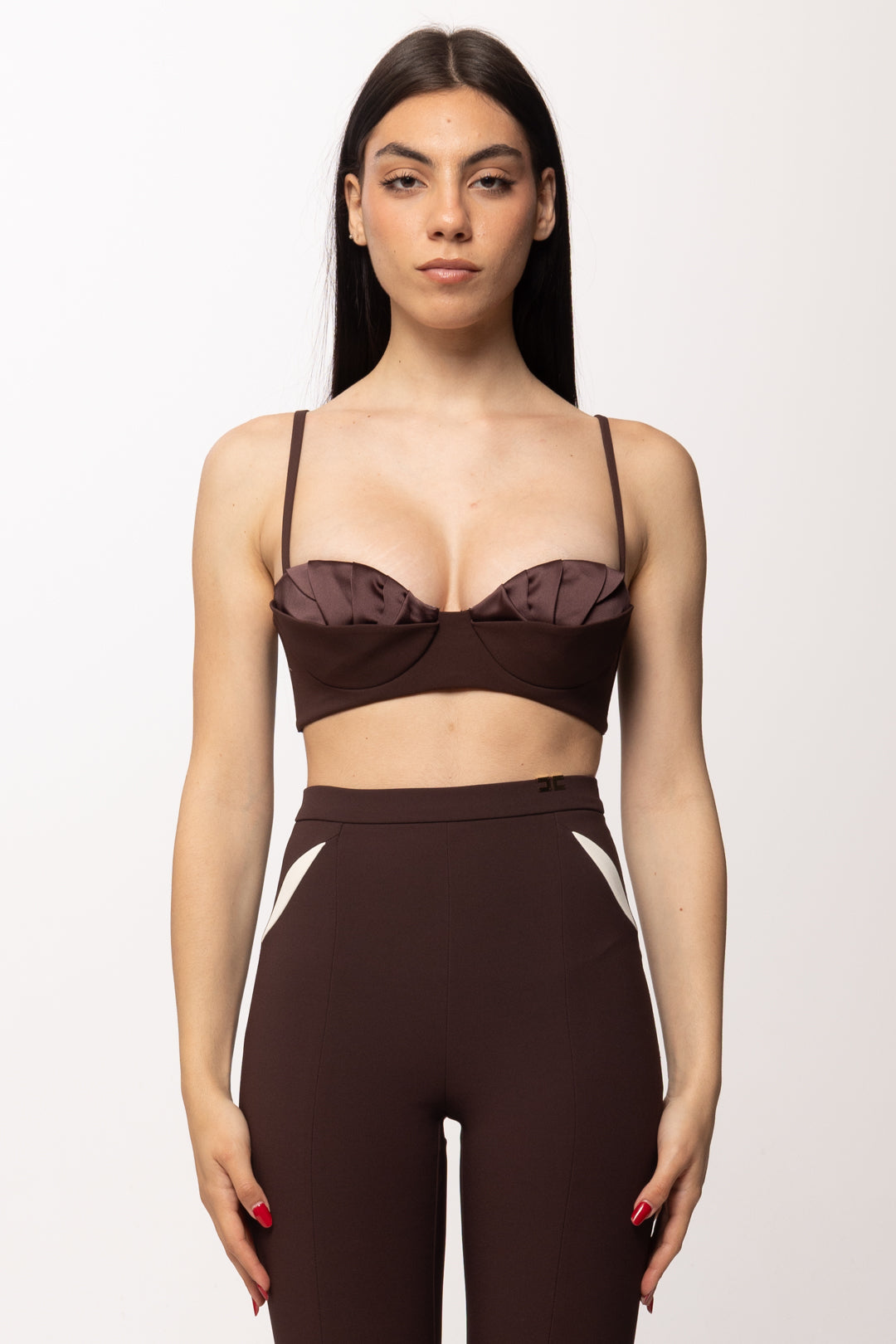 Elisabetta Franchi Reggiseno In Crêpe Leggero e Raso con Pieghe RG01562E2 CACAO