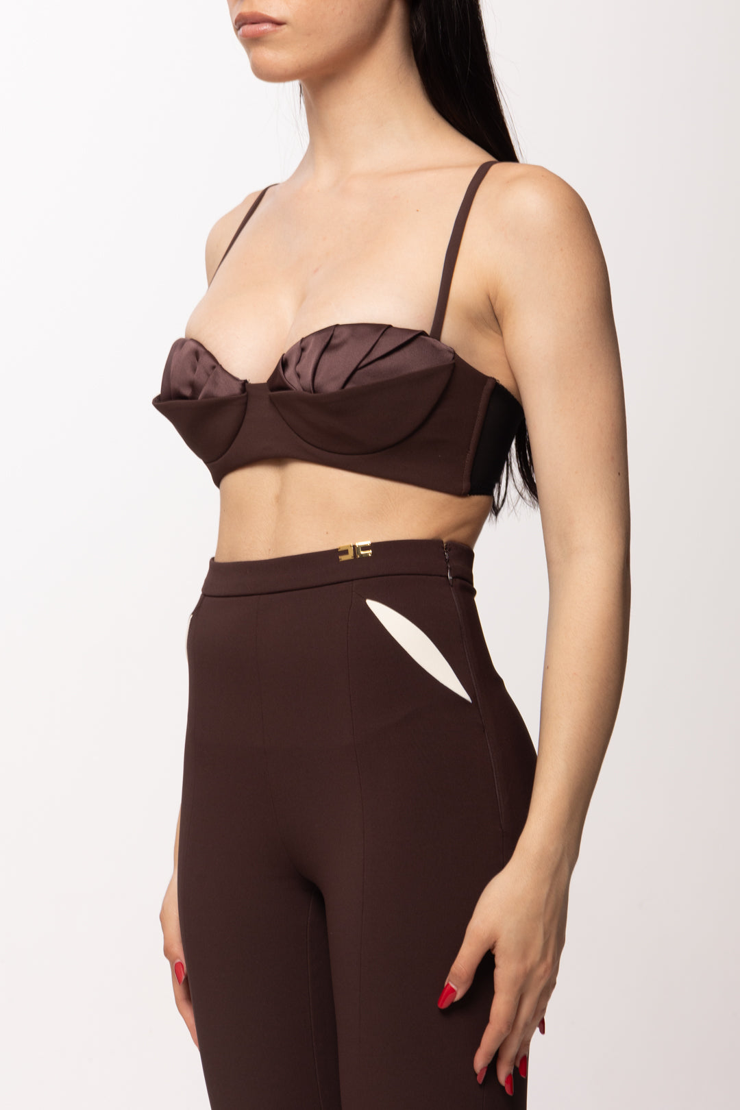 Elisabetta Franchi Reggiseno In Crêpe Leggero e Raso con Pieghe RG01562E2 CACAO