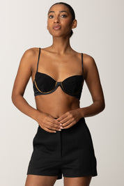 Elisabetta Franchi Reggiseno In Jersey e Raso con Applicazione Gioiello RG00357E2 NERO