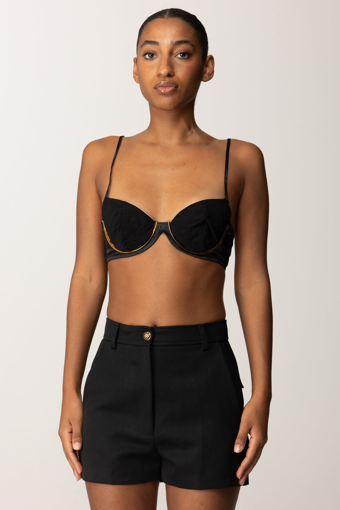 Elisabetta Franchi Reggiseno In Jersey e Raso con Applicazione Gioiello RG00357E2 NERO