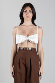 Elisabetta Franchi Reggiseno In Raso Jacquard con Maxi Fiocco RG00567E2 BURRO