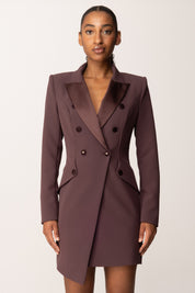 Elisabetta Franchi Robe Manteau Asimmetrico con Dettagli Smoking AB80356E2 MERLOT