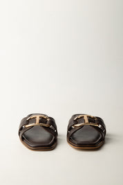 Twin-set Sandali Ciabatta In Pelle con Logo 251TGT090 CHOCOLATE LAB