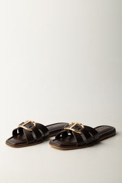 Twin-set Sandali Ciabatta In Pelle con Logo 251TGT090 CHOCOLATE LAB