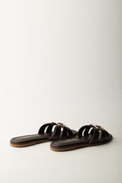 Twin-set Sandali Ciabatta In Pelle con Logo 251TGT090 CHOCOLATE LAB