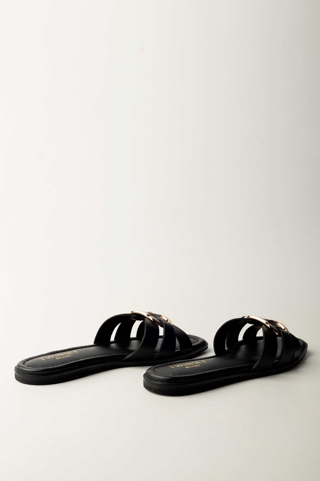 Twin-set Donna Sandali Ciabatta In Pelle con Logo 251TGT090 NERO