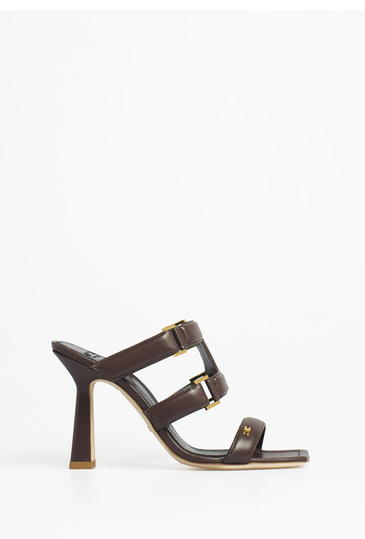 Elisabetta Franchi Sandali con Listini e Maxi Logo In Nappa SA44L62E2 CUOIO