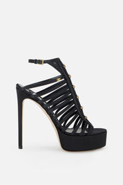 Elisabetta Franchi Sandali con Listini In Raso e Plateau SA92L62E2 NERO