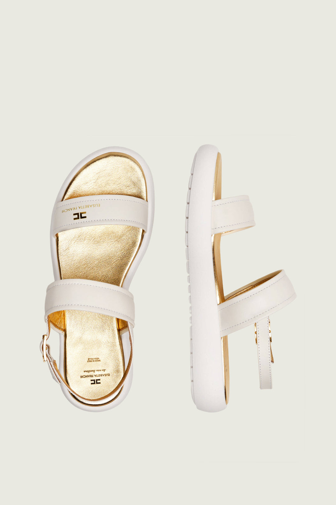 Elisabetta Franchi Bambina Sandali Flat con Doppia Fascia e Cinturino F4A2-E0583-1733698- BUTTER