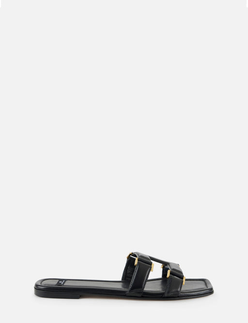 Elisabetta Franchi Sandali Flat In Nappa con Logo SA50L62E2 NERO