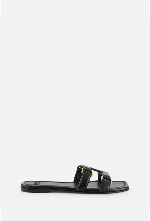 Elisabetta Franchi Sandali Flat In Nappa con Logo SA50L62E2 NERO