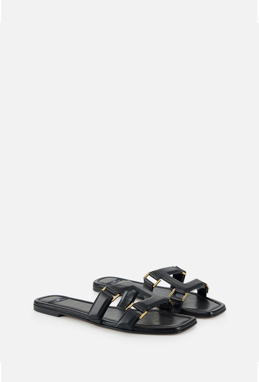 Elisabetta Franchi Sandali Flat In Nappa con Logo SA50L62E2 NERO
