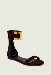 Elisabetta Franchi Sandali Flat In Suede con Logo Gioiello SA88L62E2 CACAO