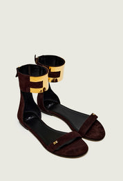 Elisabetta Franchi Sandali Flat In Suede con Logo Gioiello SA88L62E2 CACAO