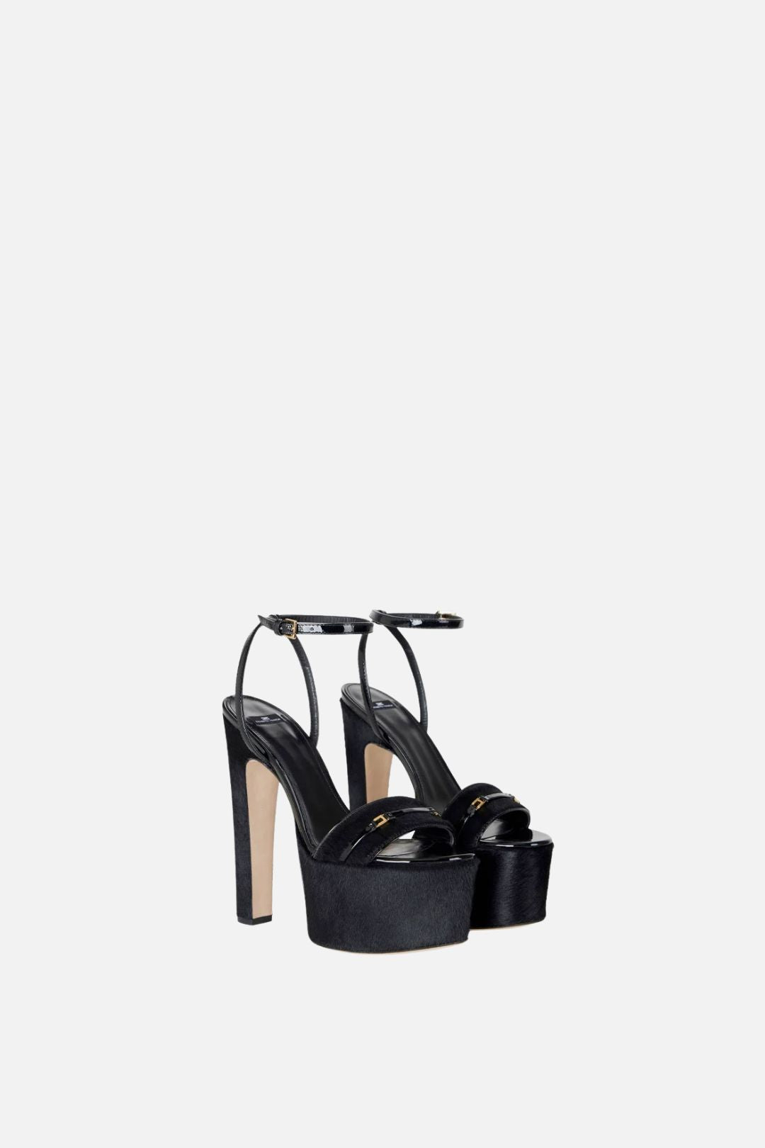 Elisabetta Franchi Sandali In Cavallino con Plateau e Tacco Alto SA05L67E2 NERO