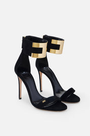 Elisabetta Franchi Sandali In Suede con Cavigliera con Logo SA91L62E2 NERO