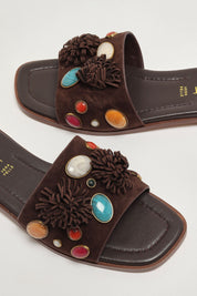 Twin-set Sandali Slide In Suede con Pietre 261TGT062 COFFEE LIQUEUR