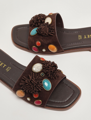 Twin-set Sandali Slide In Suede con Pietre 261TGT062 COFFEE LIQUEUR