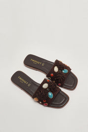 Twin-set Sandali Slide In Suede con Pietre 261TGT062 COFFEE LIQUEUR
