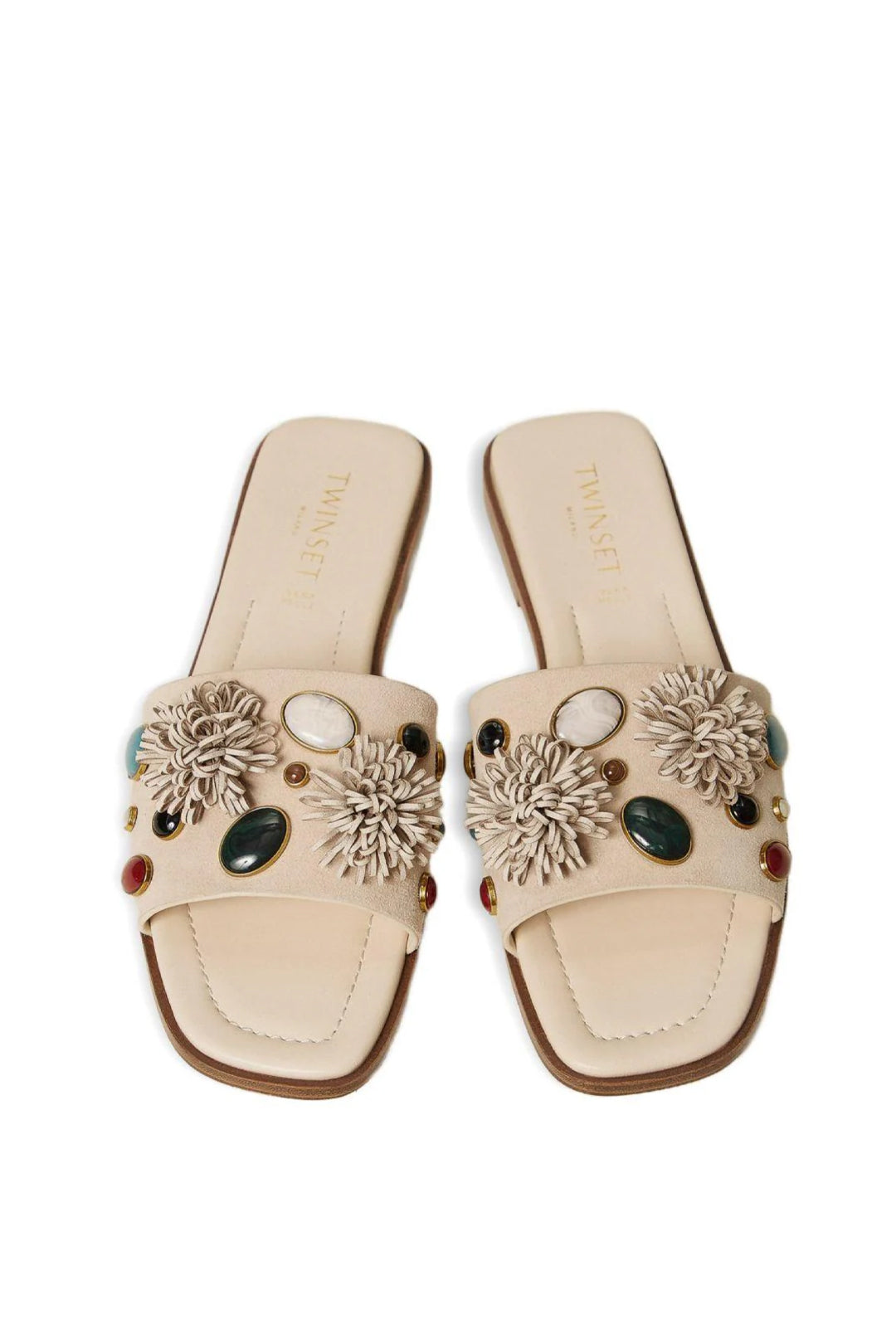 Twin-set Sandali Slide In Suede con Pietre 261TGT062 MADREPERLA