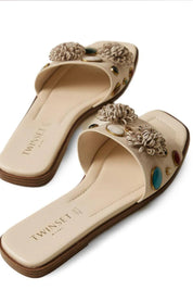Twin-set Sandali Slide In Suede con Pietre 261TGT062 MADREPERLA