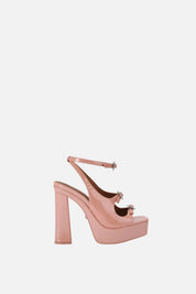 Kurt Geiger Sandalo Platform In Pelle Verniciata con Fibbie Gioiello 5850396309 PEACH